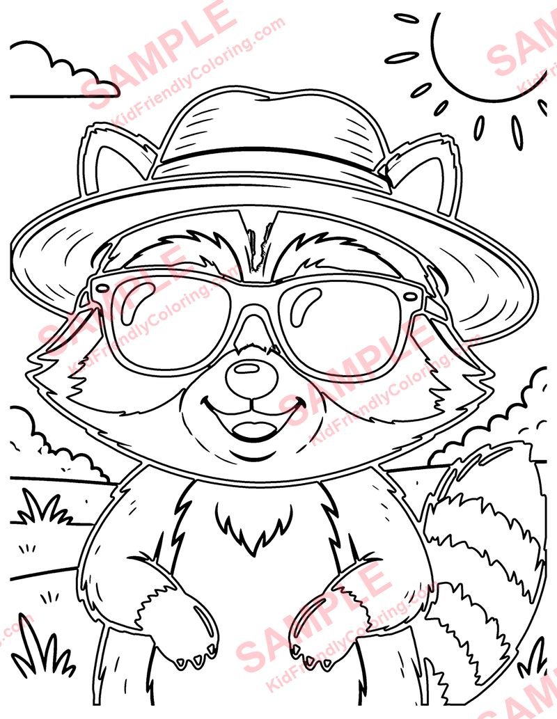 Raccoon in Sunglasses coloring page preview