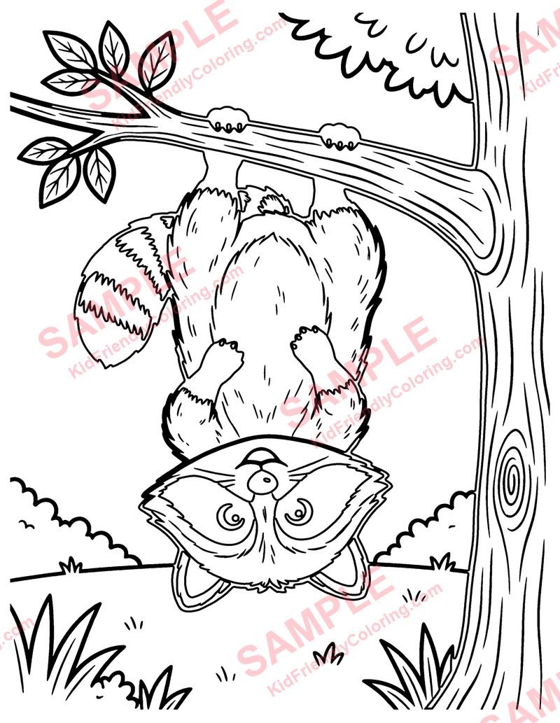 Raccoon Upside Down coloring page preview