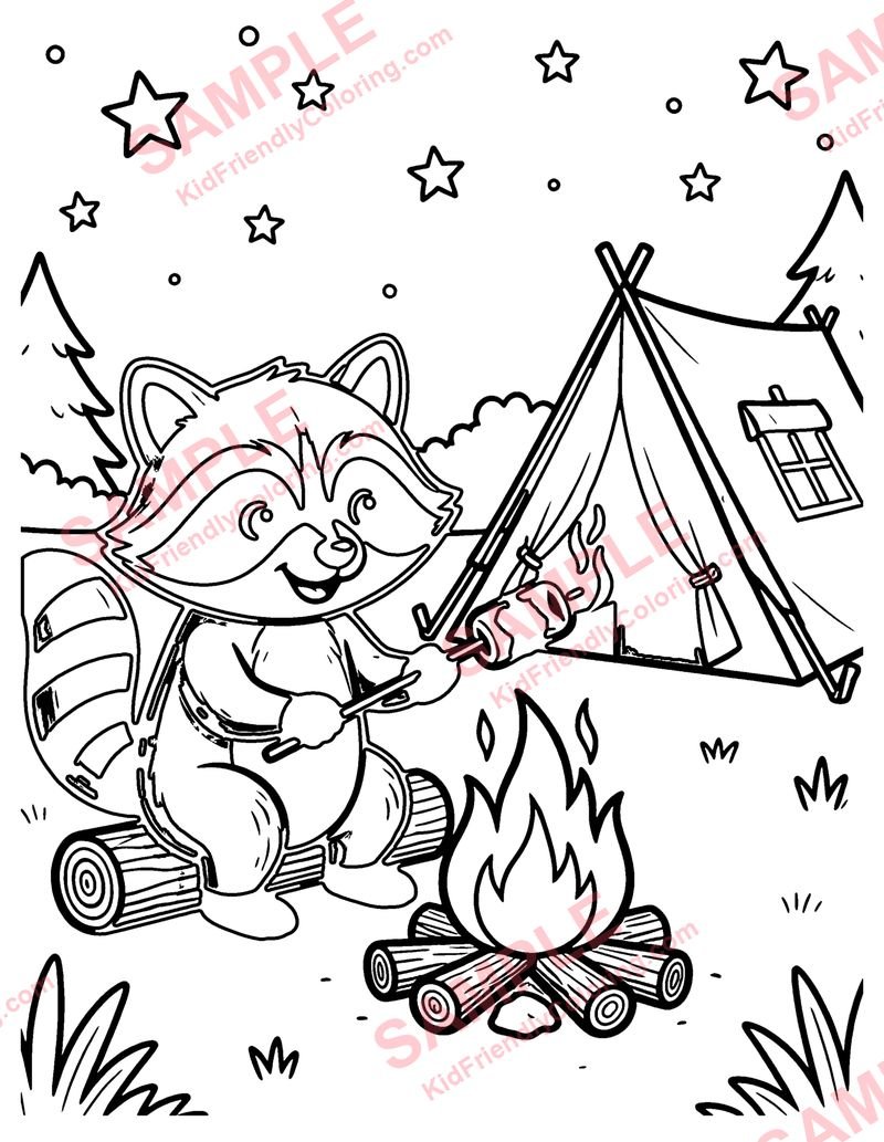 Raccoon's Camping Trip coloring page preview