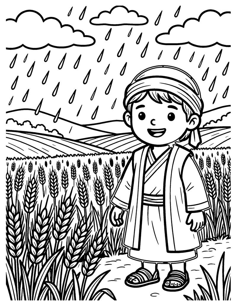 Rain on the Fields coloring page preview