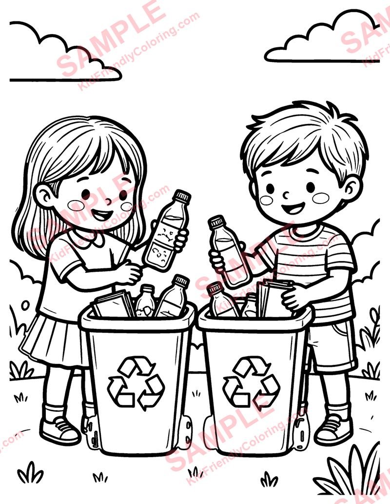 Recycling Bins coloring page preview