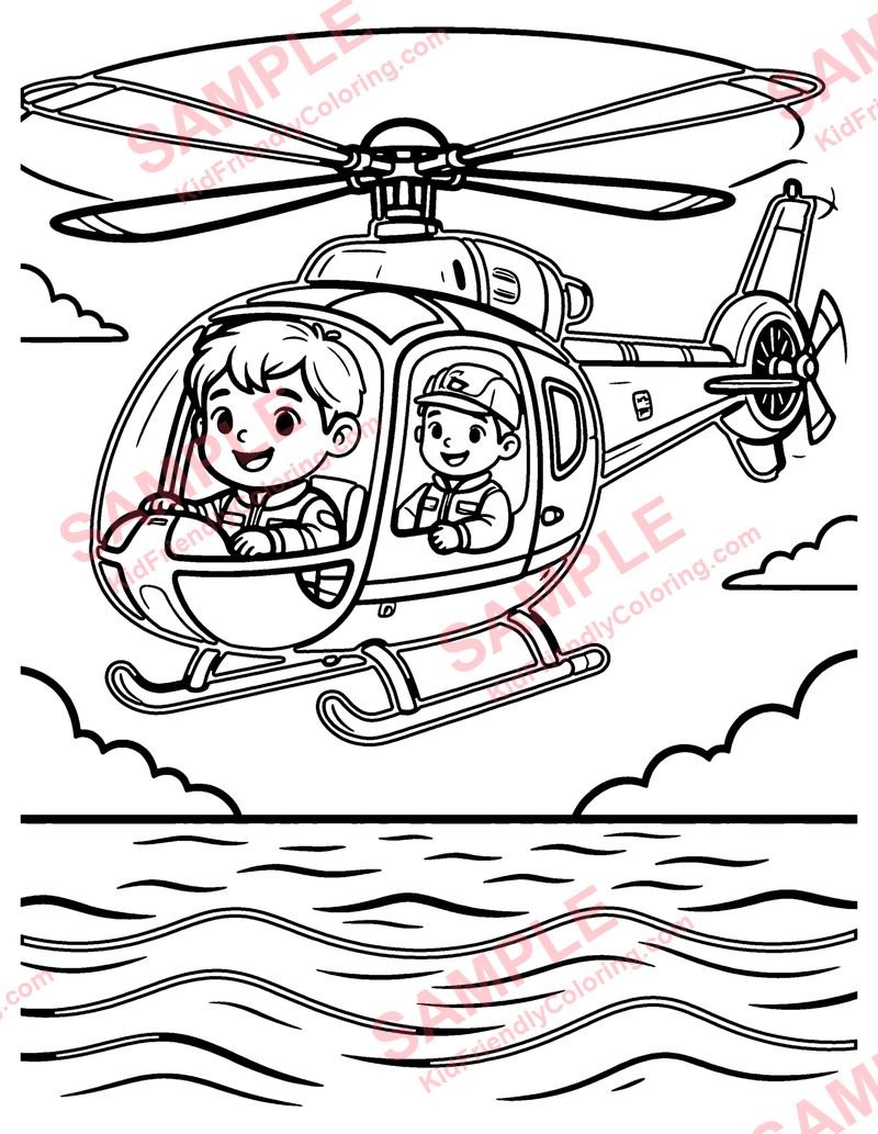 Rescue Helicopter Hover coloring page preview