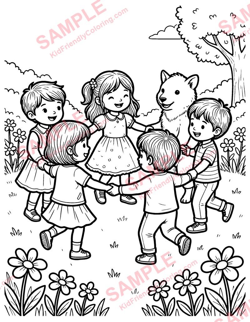 Ring Around the Rosie coloring page preview