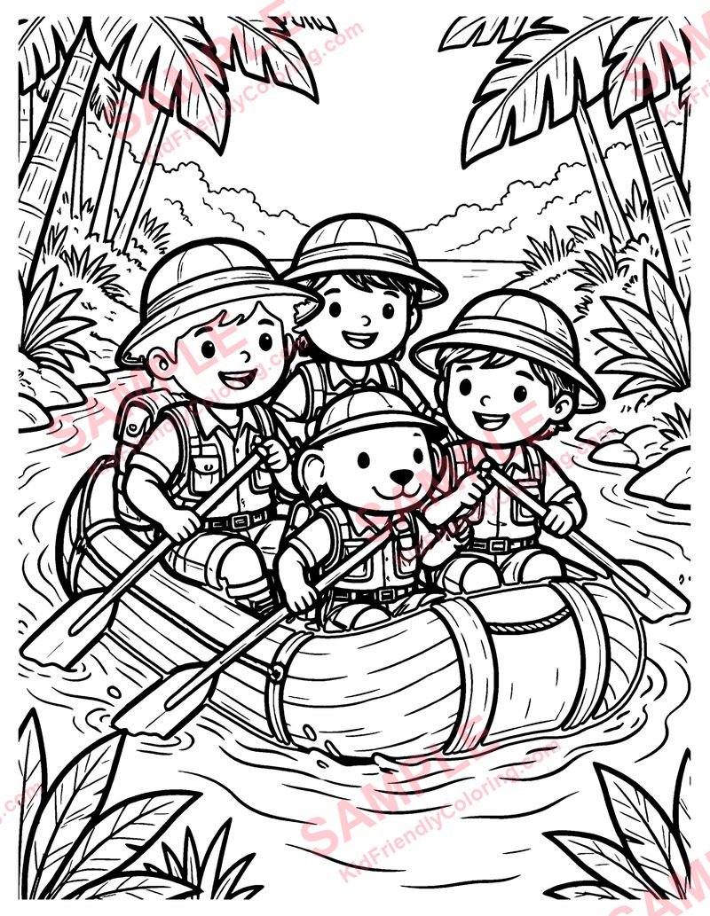 River Raft coloring page preview