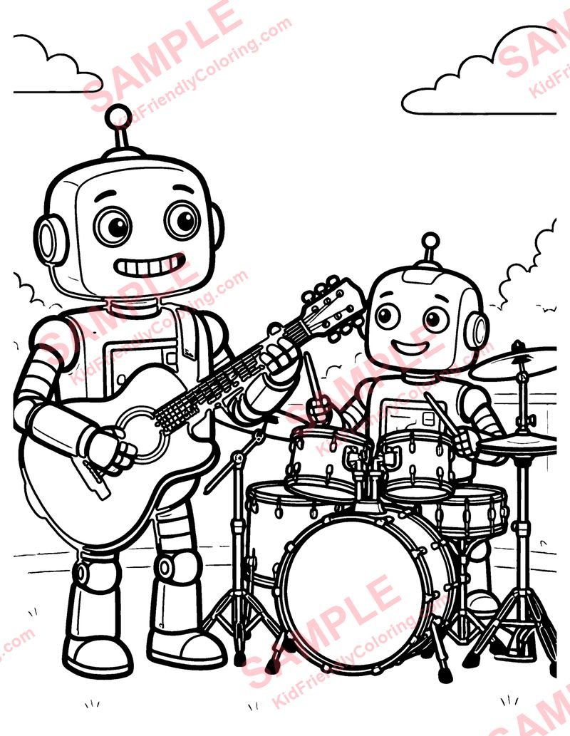Robot Band coloring page preview