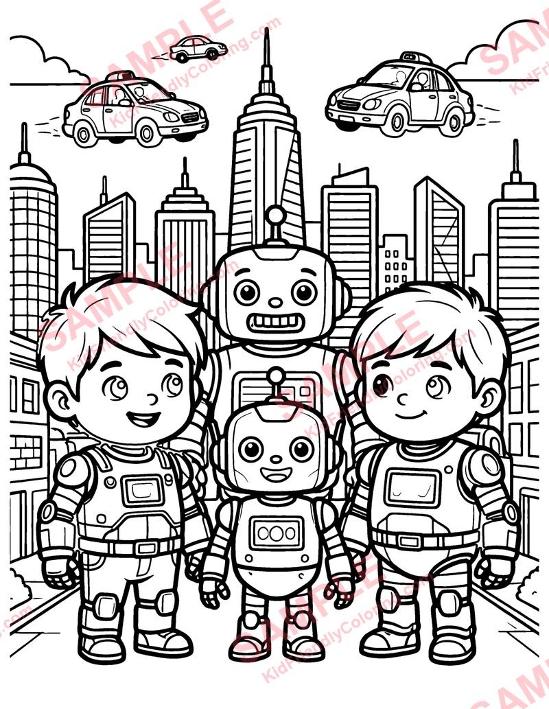 Robot City coloring page preview
