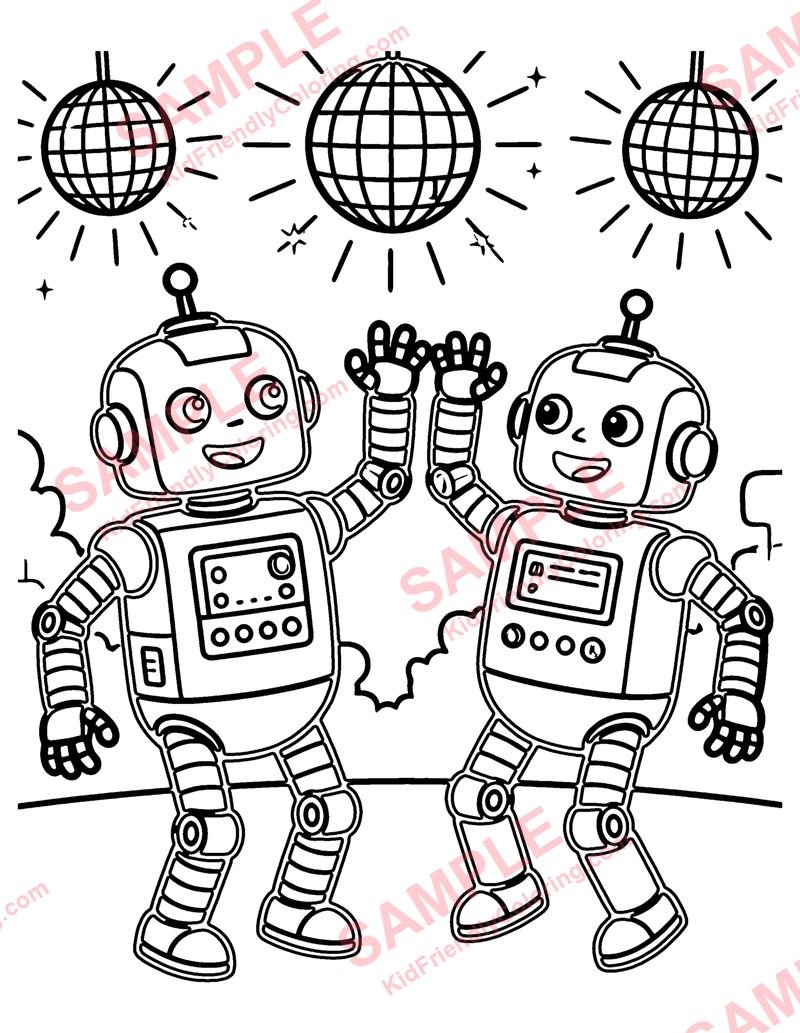 Robot Dance Party coloring page preview