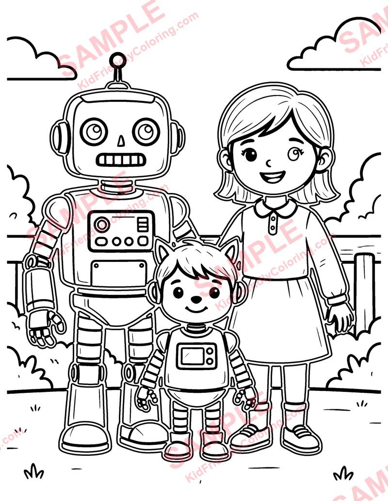 Robot Family coloring page preview