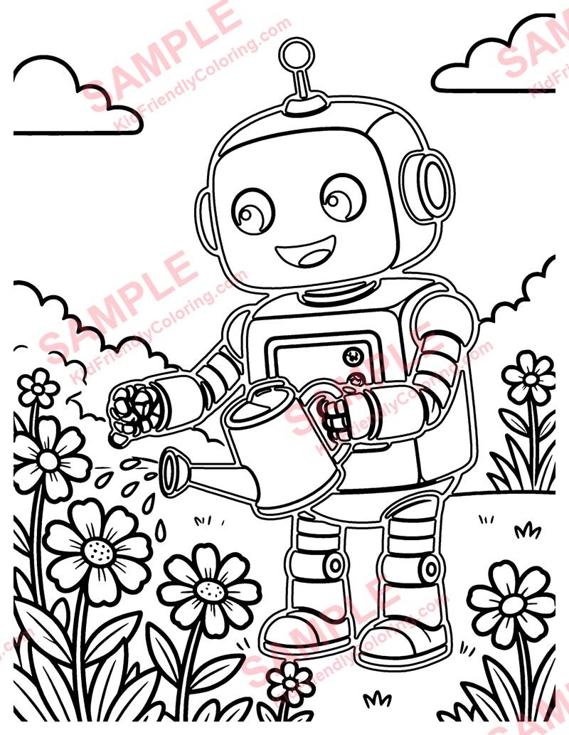Robot Gardener coloring page preview