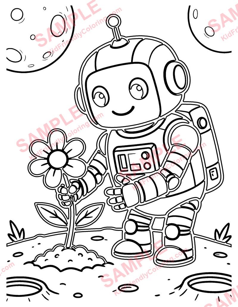 Robot on the Moon coloring page preview