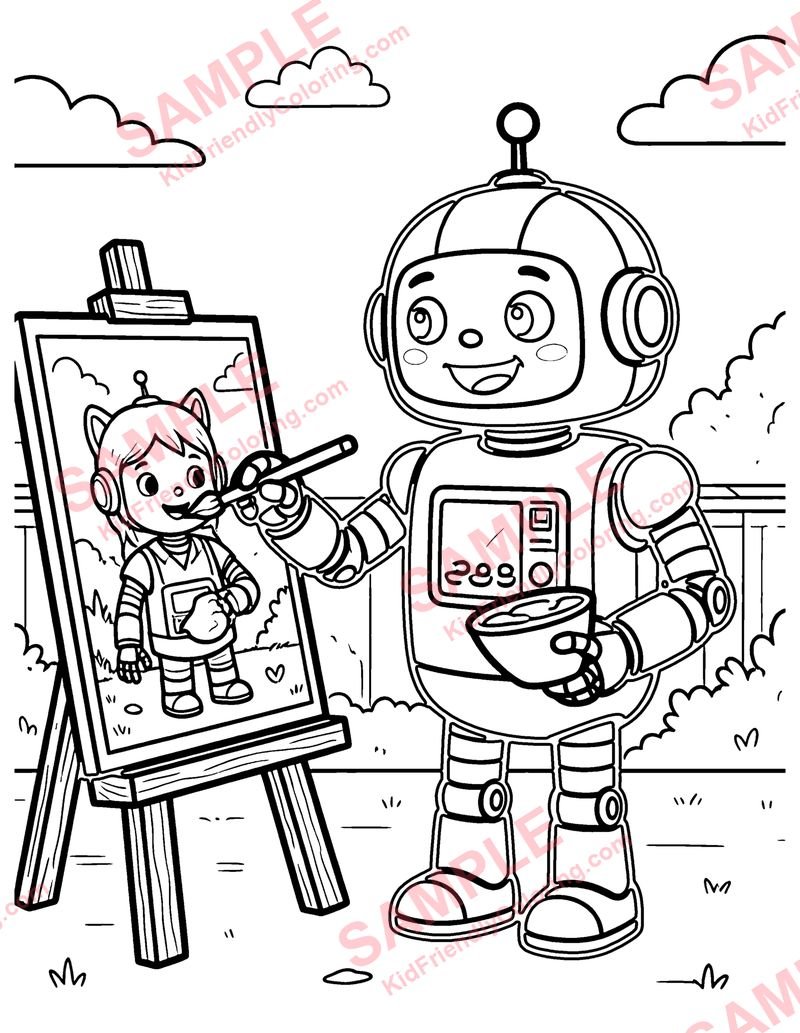 Robot Painter coloring page preview
