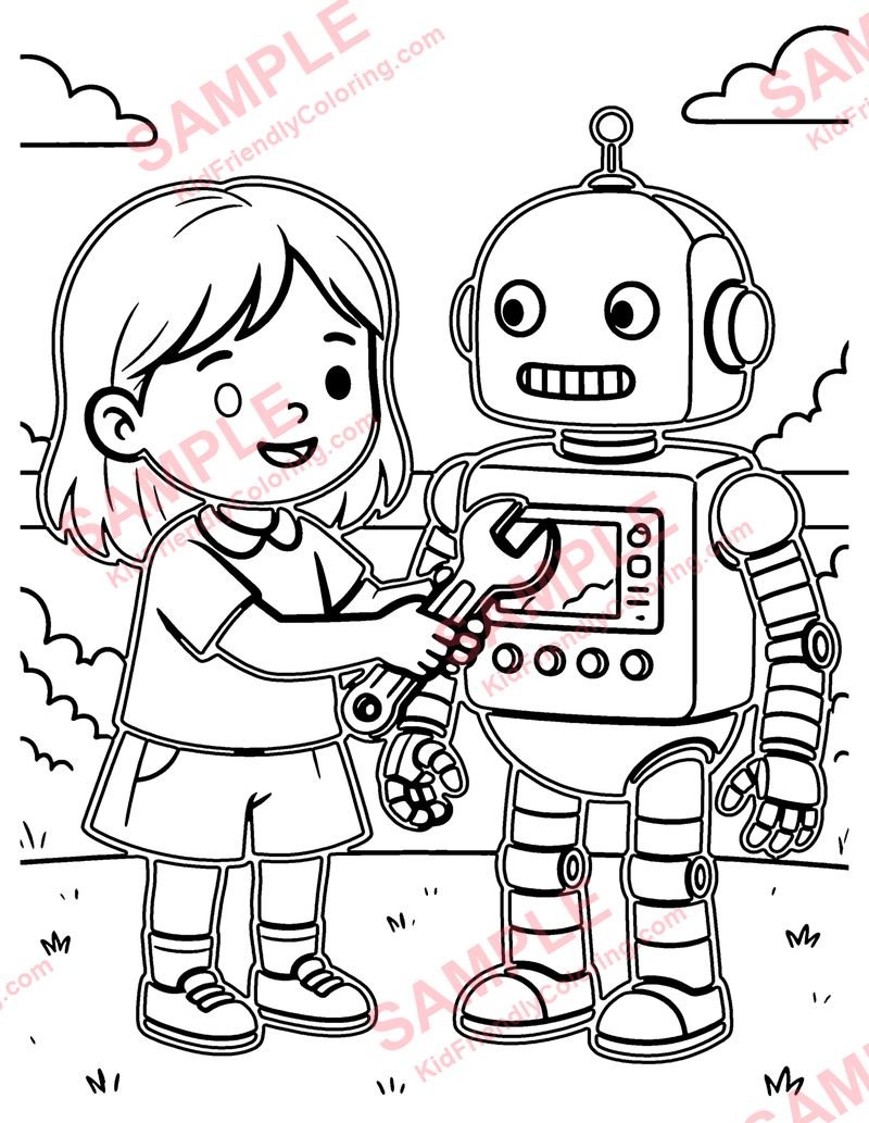 Robot Repair Shop coloring page preview