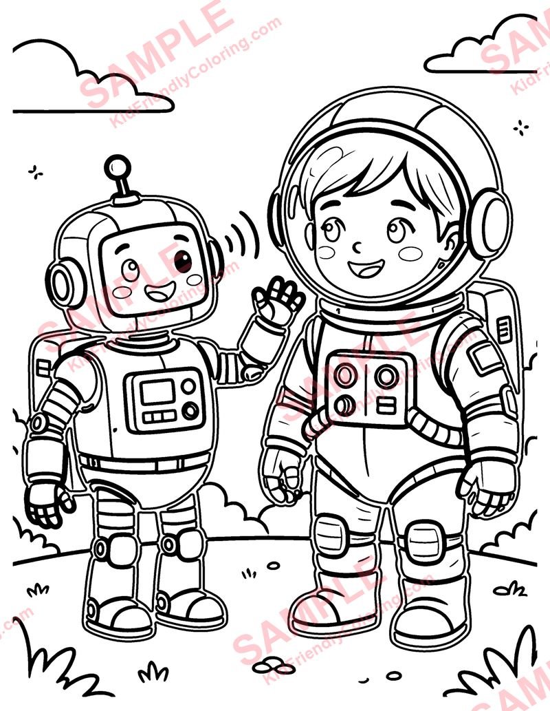 Robot Sidekick coloring page preview