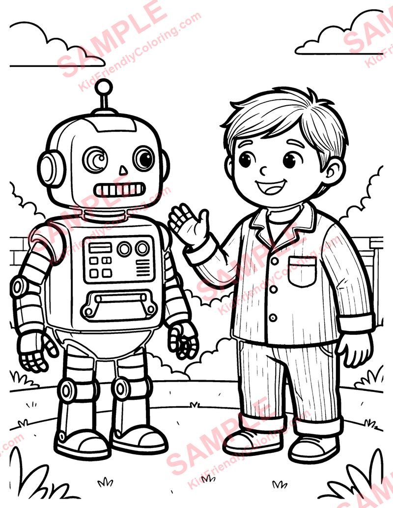 Robot Sleepover coloring page preview