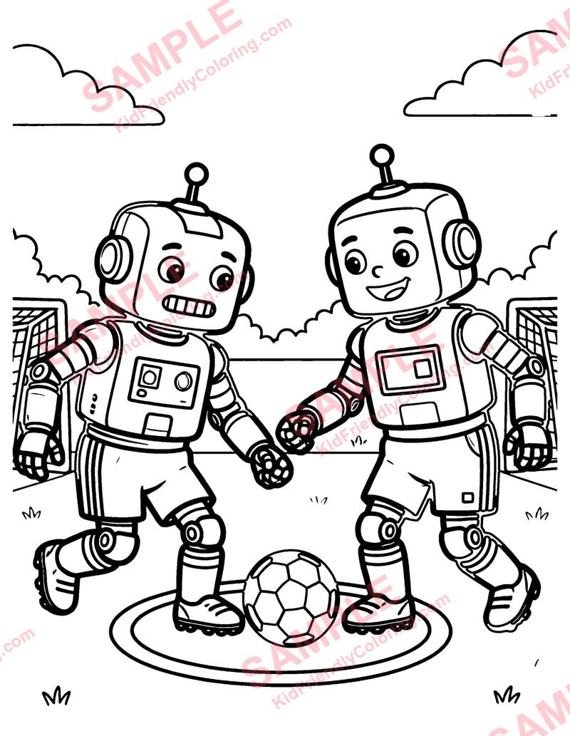 Robot Soccer coloring page preview