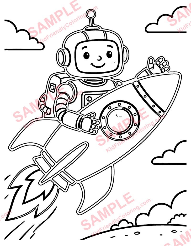 Robot Spaceship coloring page preview