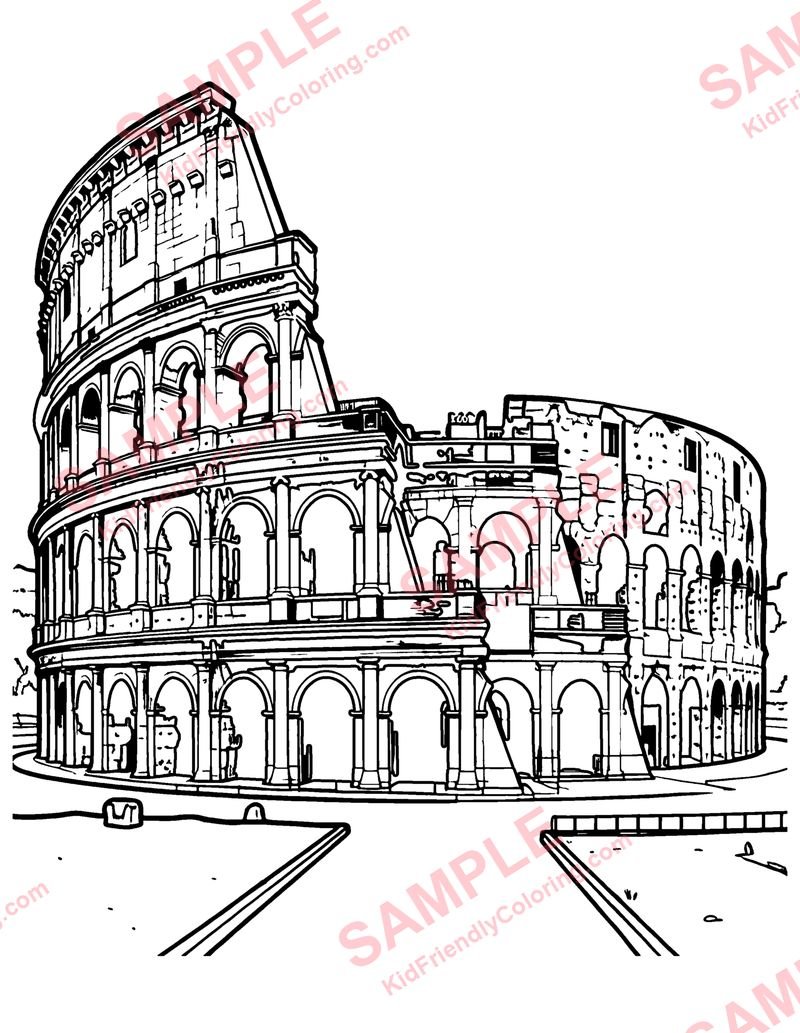 Roman Colosseum coloring page preview