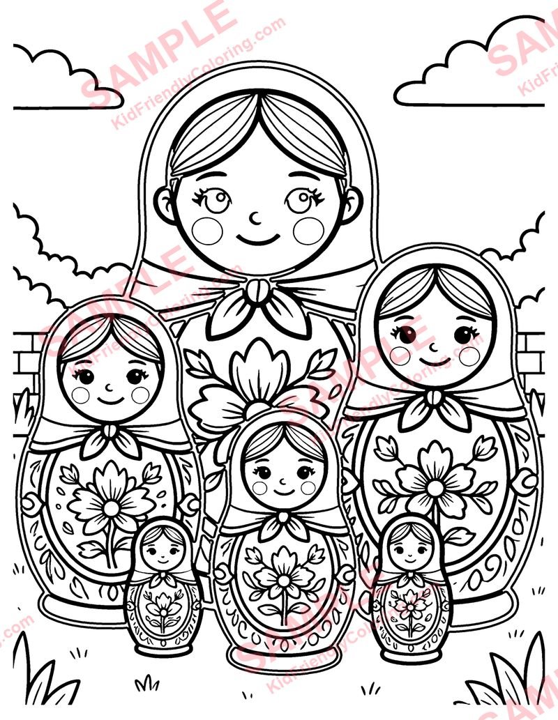 Russian Nesting Dolls coloring page preview