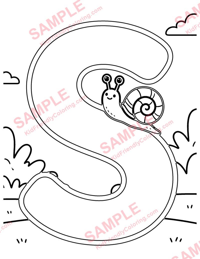 S Is for Snail coloring page preview