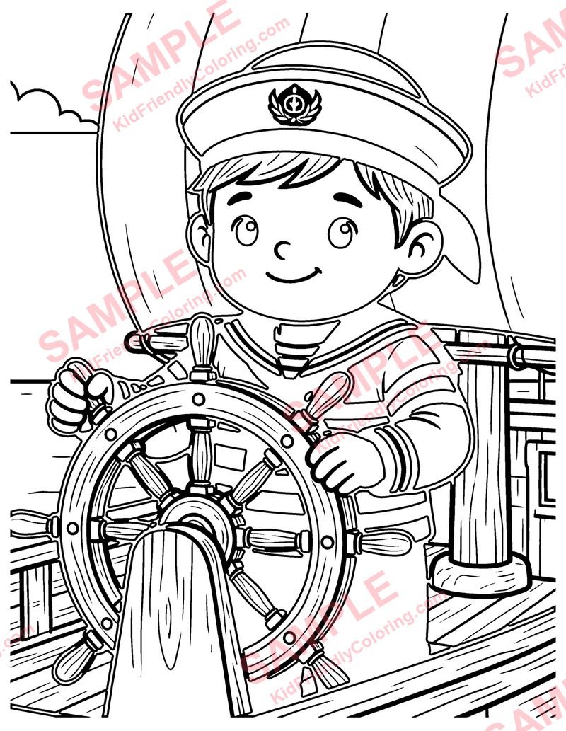 Sailor at the Wheel coloring page preview