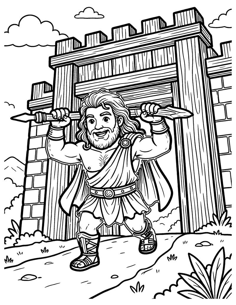 Samson Carries the Gates coloring page preview
