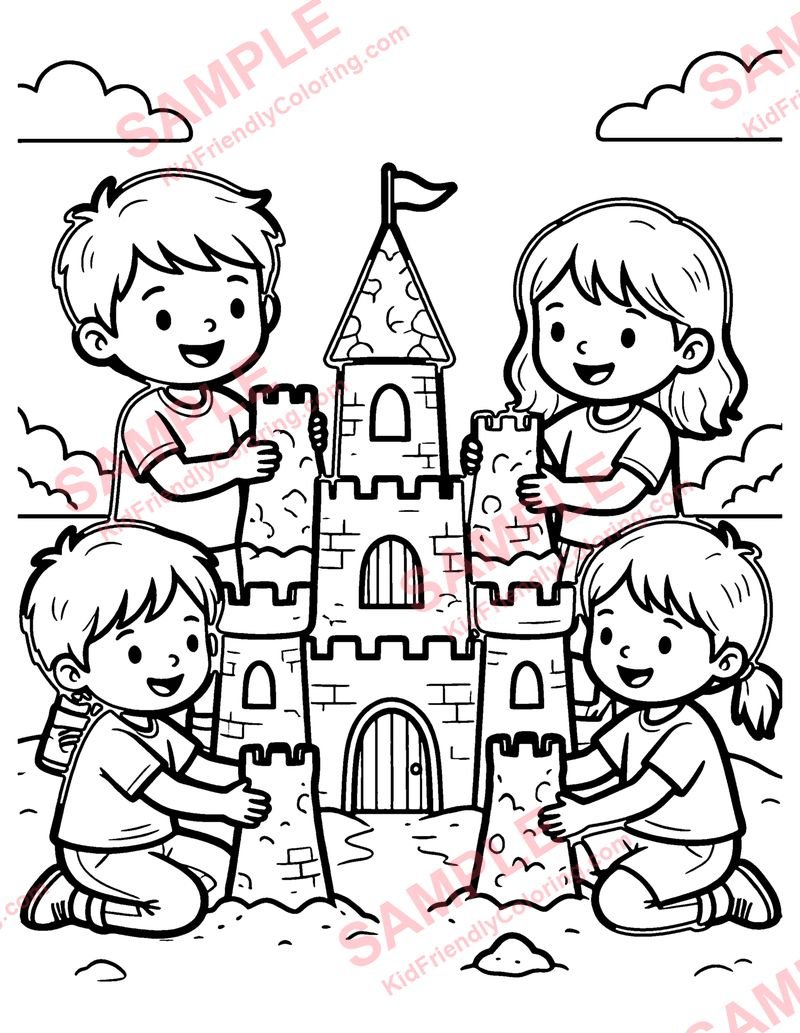 Sandcastle Contest coloring page preview