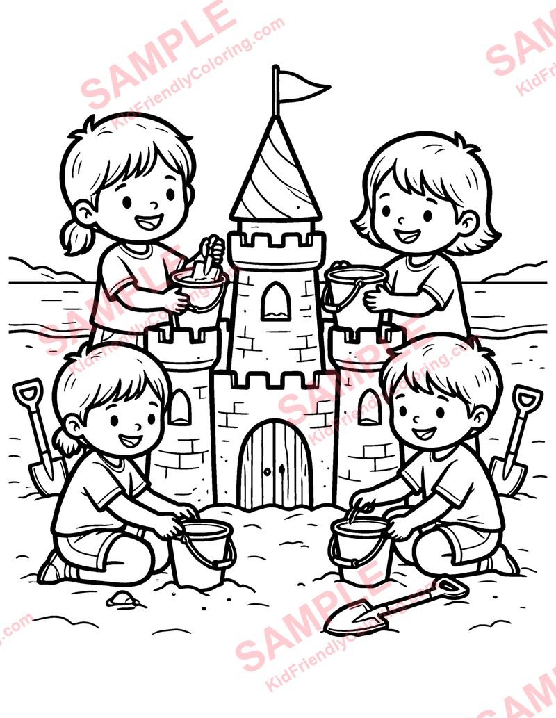 Sandcastle Fun coloring page preview