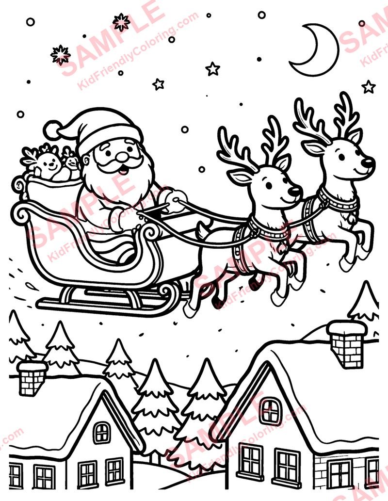 Santa's Sleigh coloring page preview