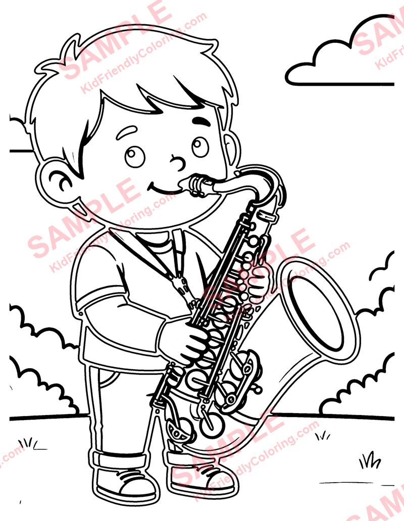 Saxophone coloring page preview