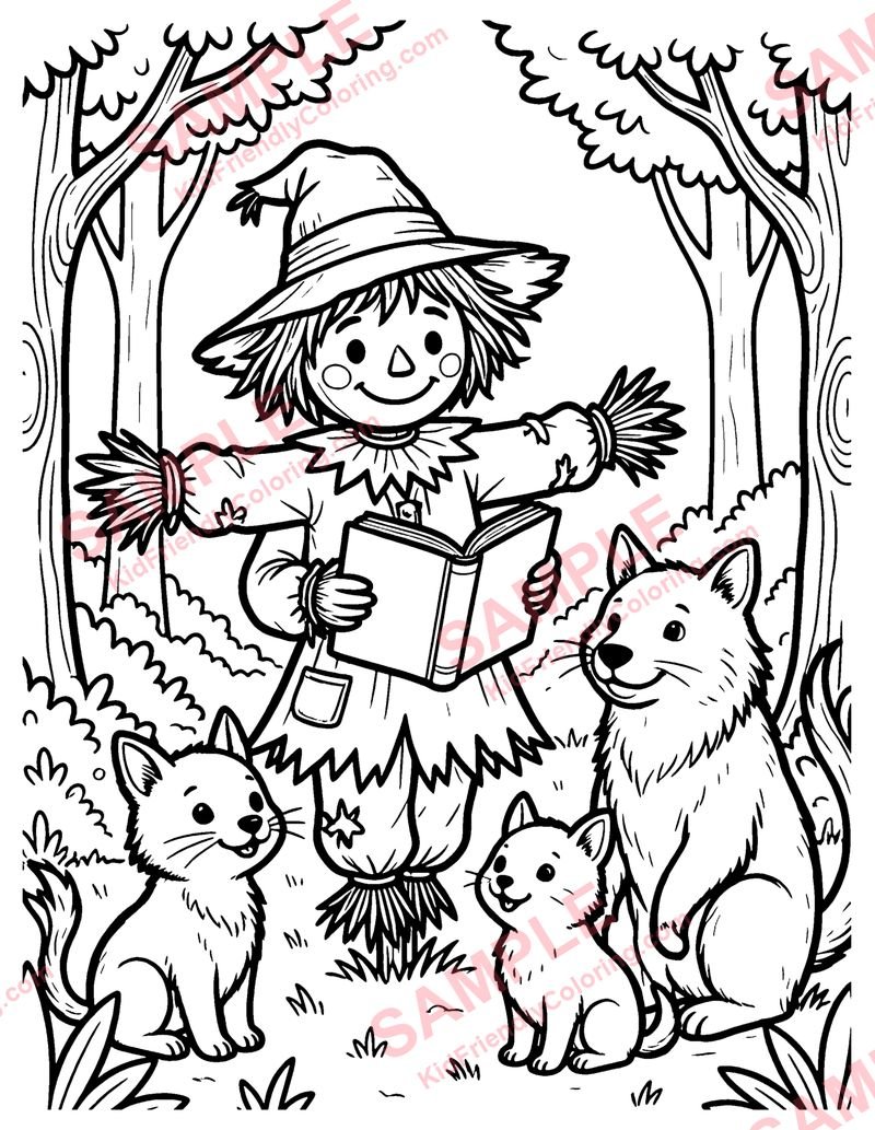 Scarecrow Reading coloring page preview