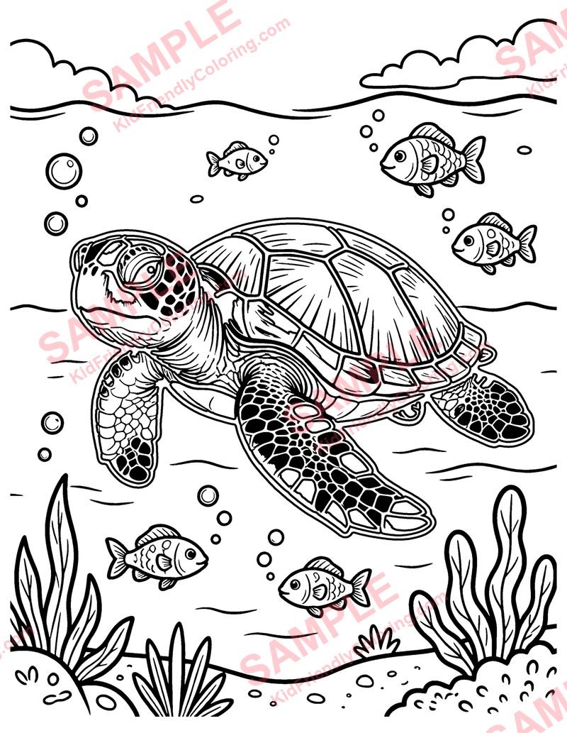 Sea Turtle Swim coloring page preview