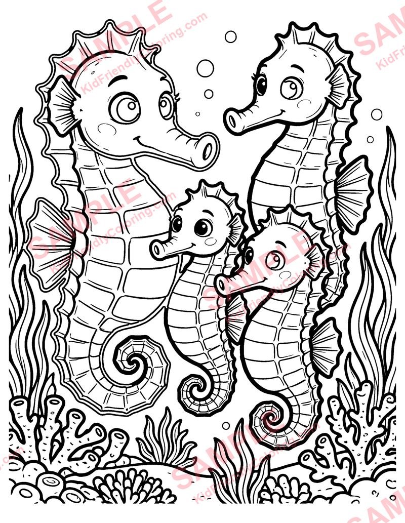 Seahorse Family coloring page preview