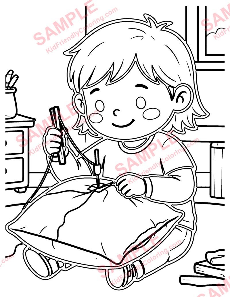 Sewing coloring page preview