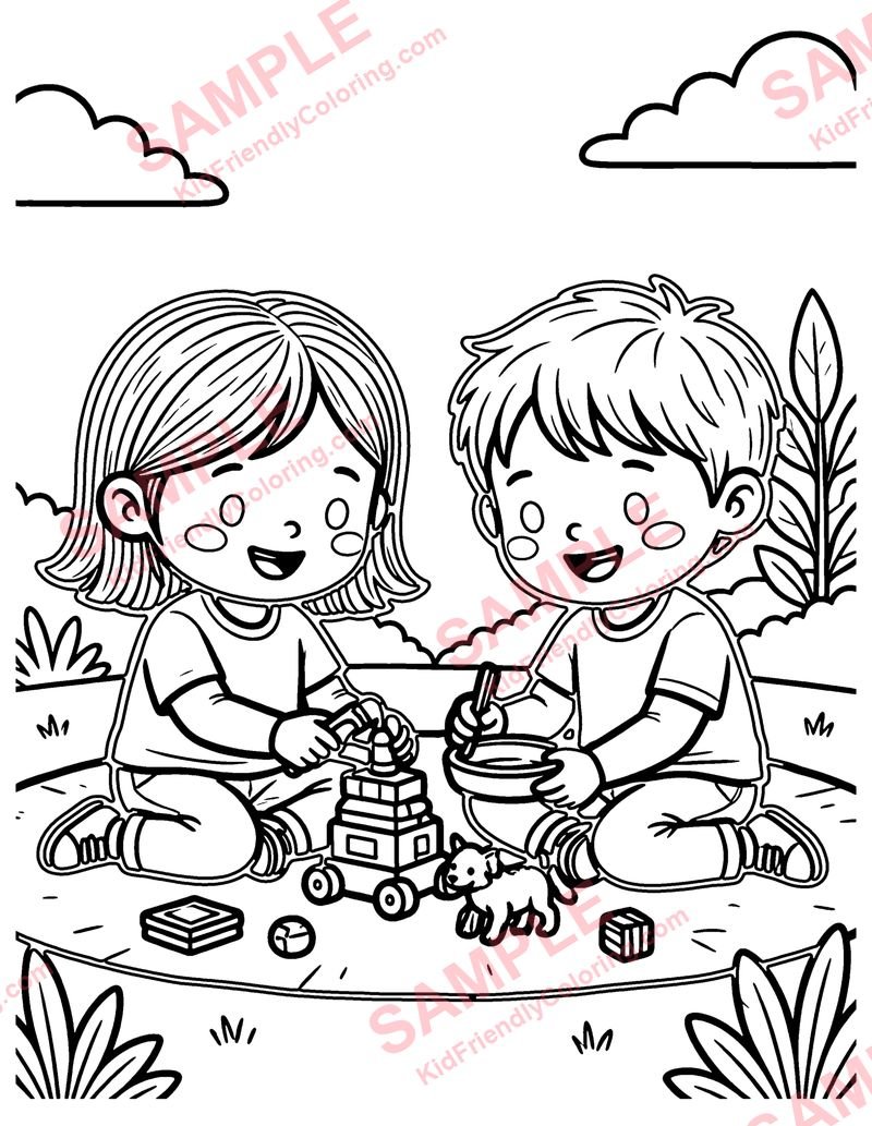 Sharing Toys coloring page preview