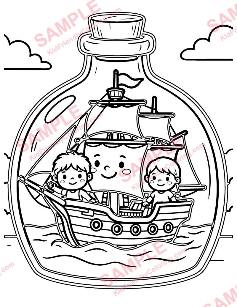 Ship in a Bottle coloring page preview