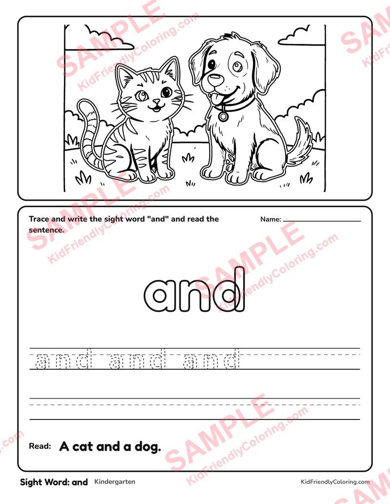 Sight Word: and coloring page preview