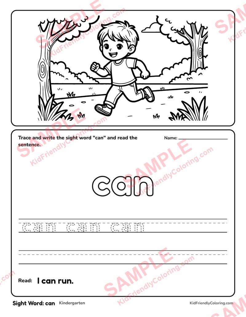 Sight Word: can coloring page preview