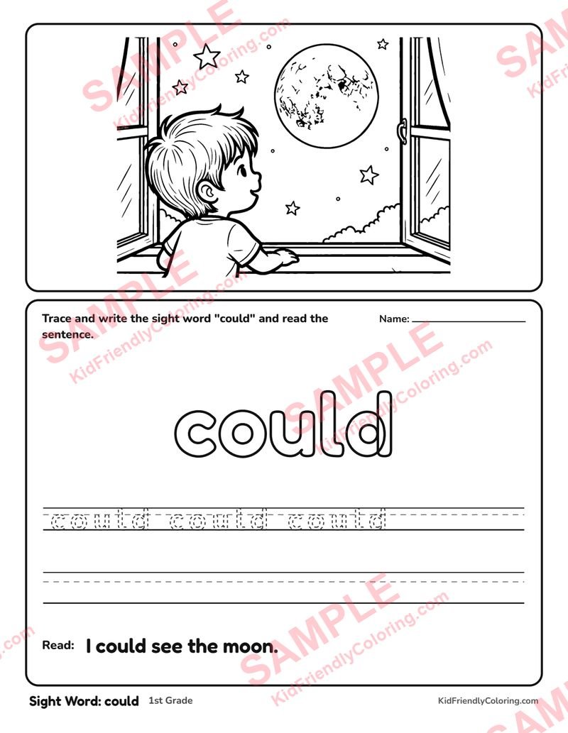 Sight Word: could coloring page preview