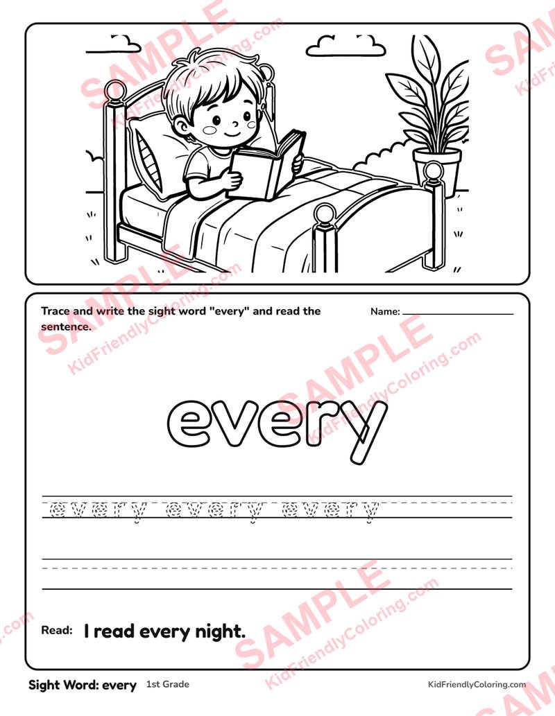 Sight Word: every coloring page preview