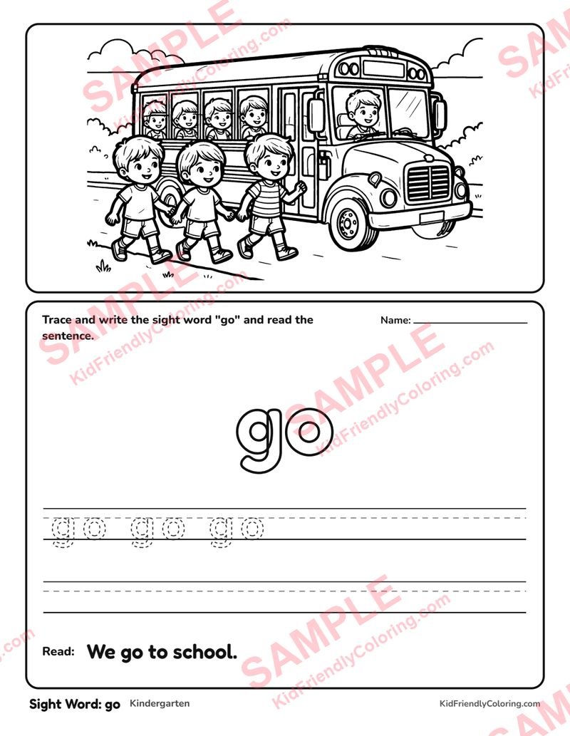 Sight Word: go coloring page preview