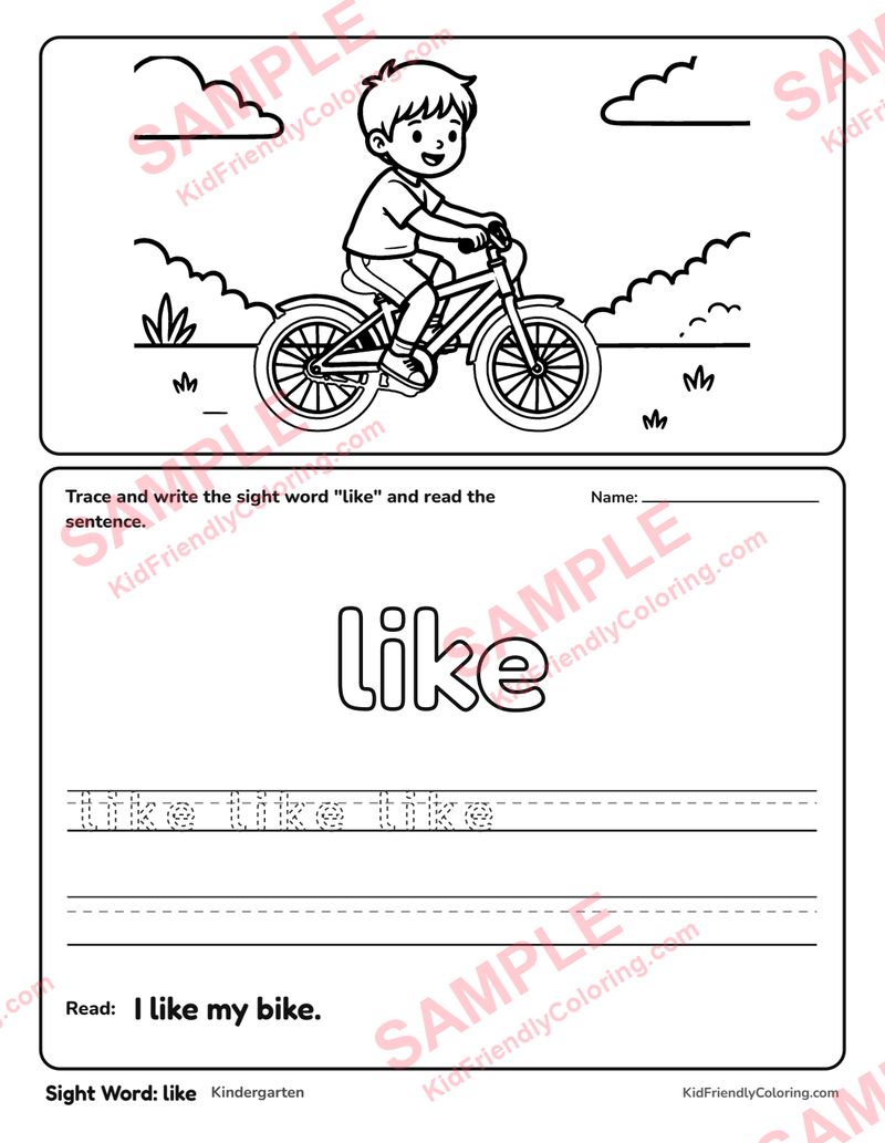 Sight Word: like coloring page preview