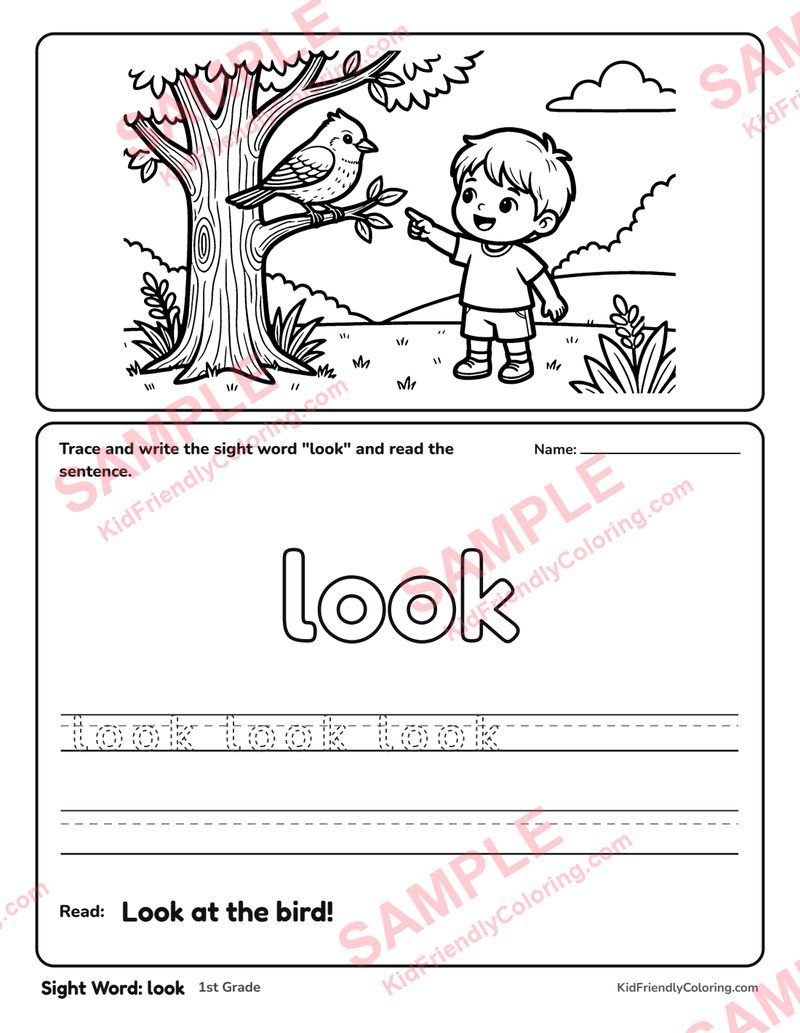 Sight Word: look coloring page preview