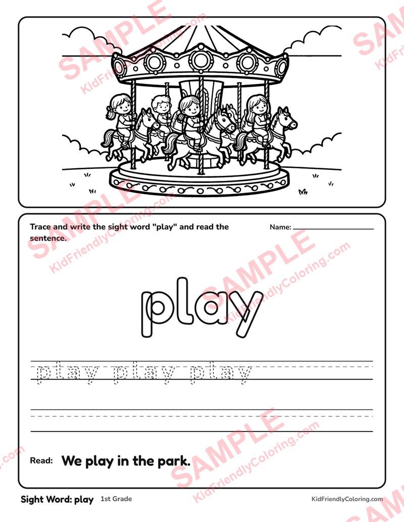 Sight Word: play coloring page preview