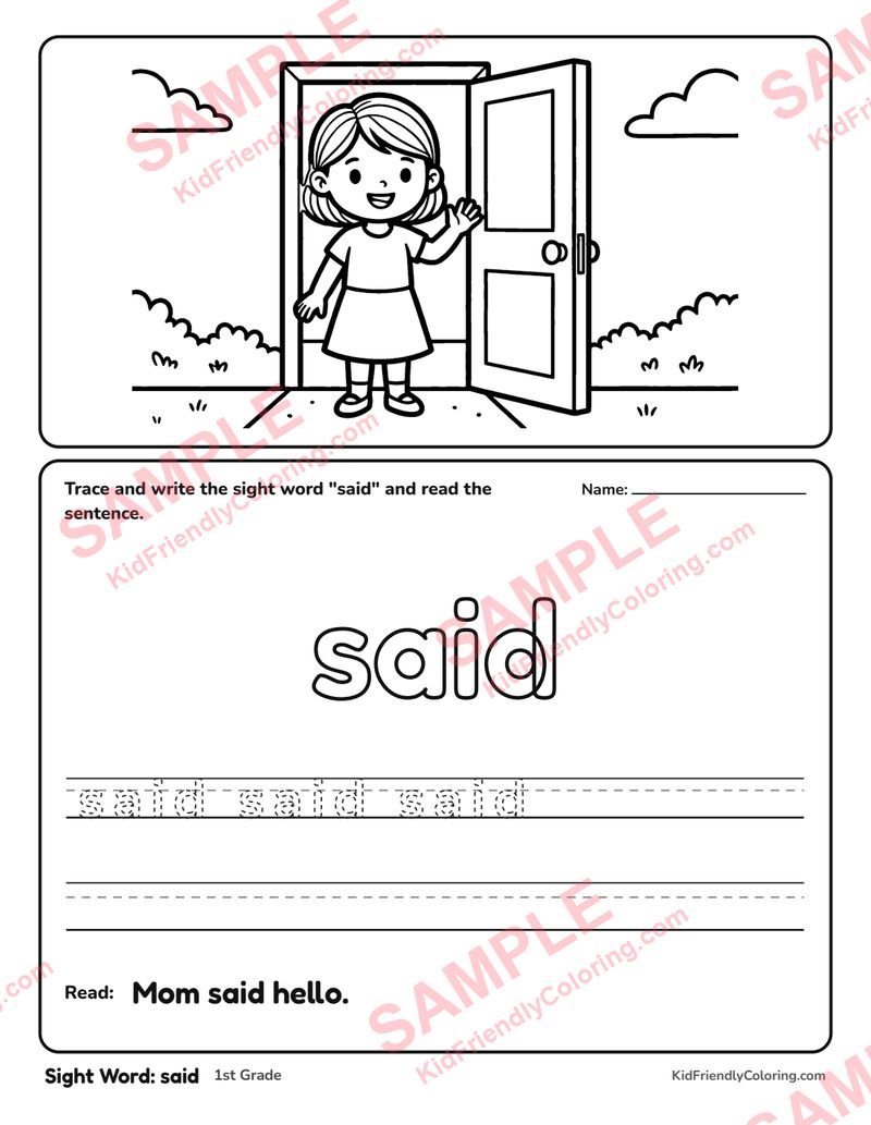 Sight Word: said coloring page preview