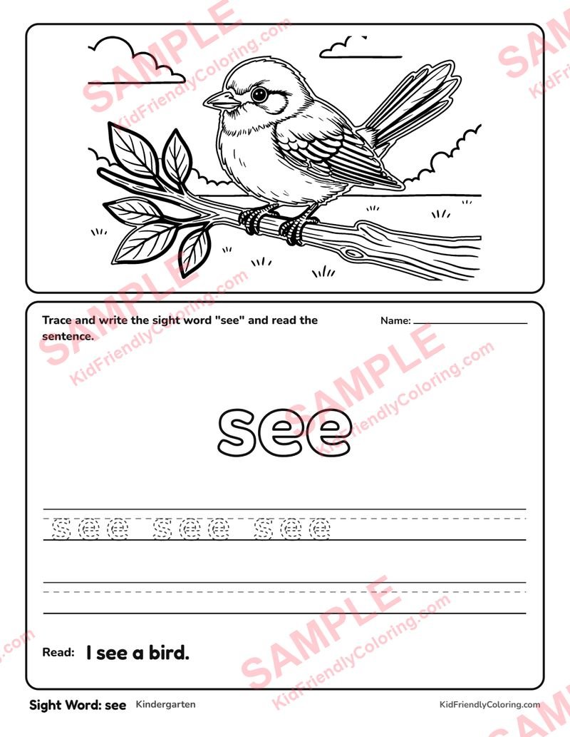 Sight Word: see coloring page preview