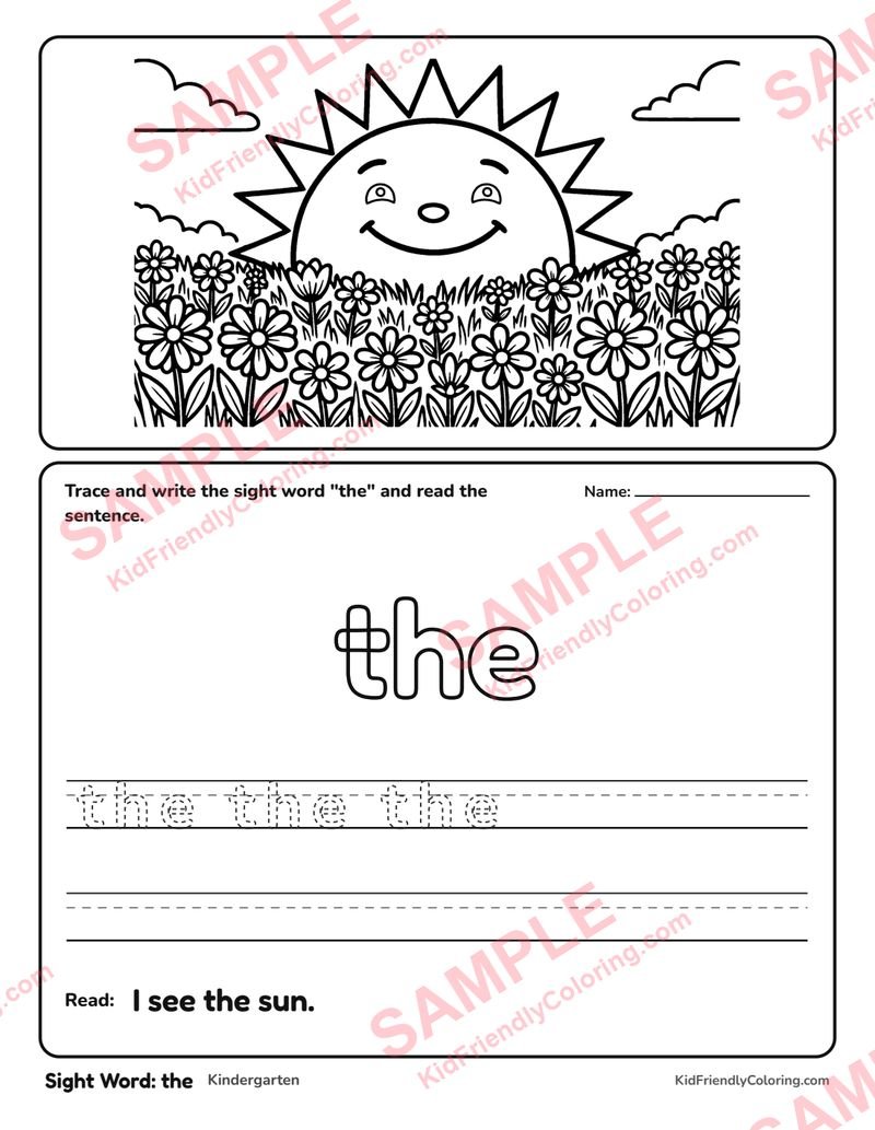 Sight Word: the coloring page preview