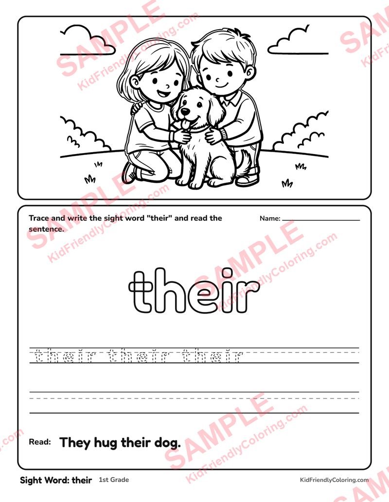 Sight Word: their coloring page preview