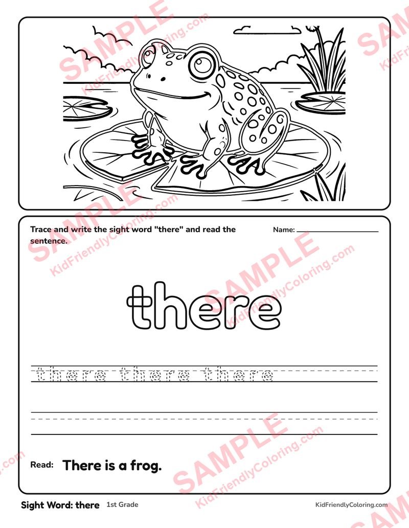 Sight Word: there coloring page preview