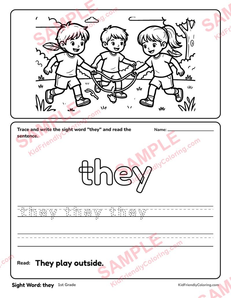 Sight Word: they coloring page preview