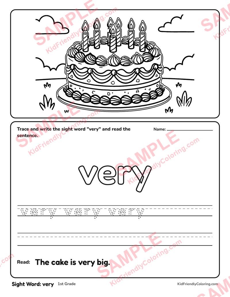 Sight Word: very coloring page preview
